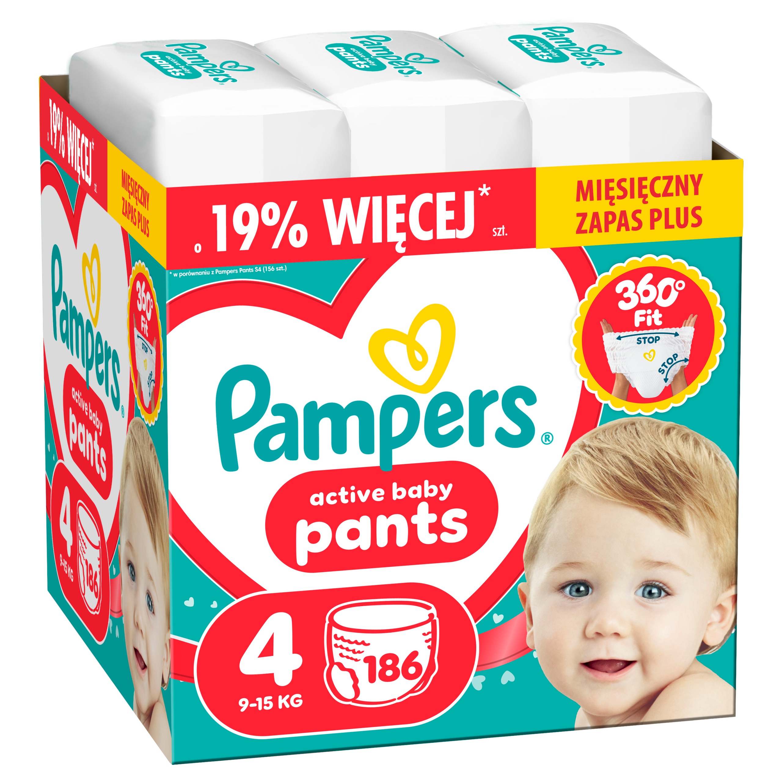 Pampers Active Baby Pants 4, 186 ks, 9kg-15kg