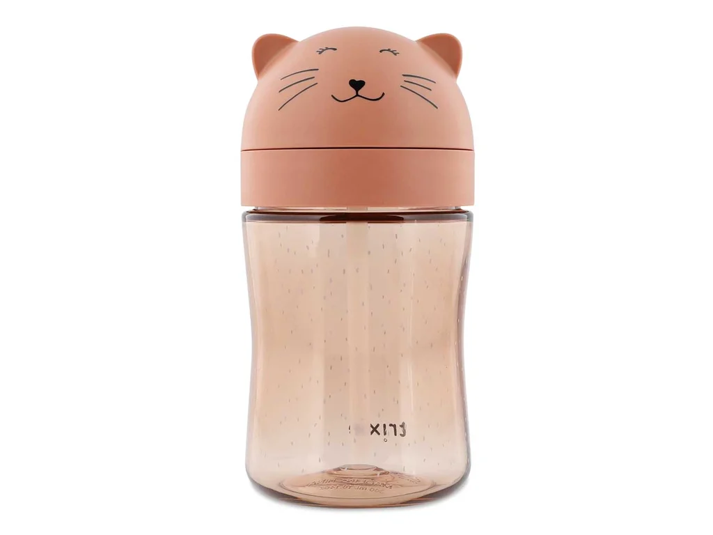 Trixie růžový hrnek s brčkem pro děti paní kočka